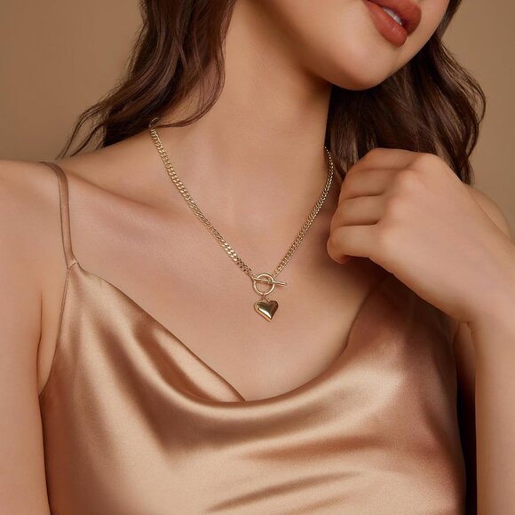 Heart Necklace for Women Gold/Silver Plated Trendy Heart Choker Lover Pendant Hy - Picture 5 of 7